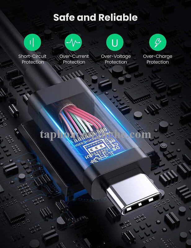 Ugreen 70951 0.8M 40Gbps 100W USB 3.1 cáp USB type C Thunderbolt 3 hỗ trợ PD màu đen US341 30070951